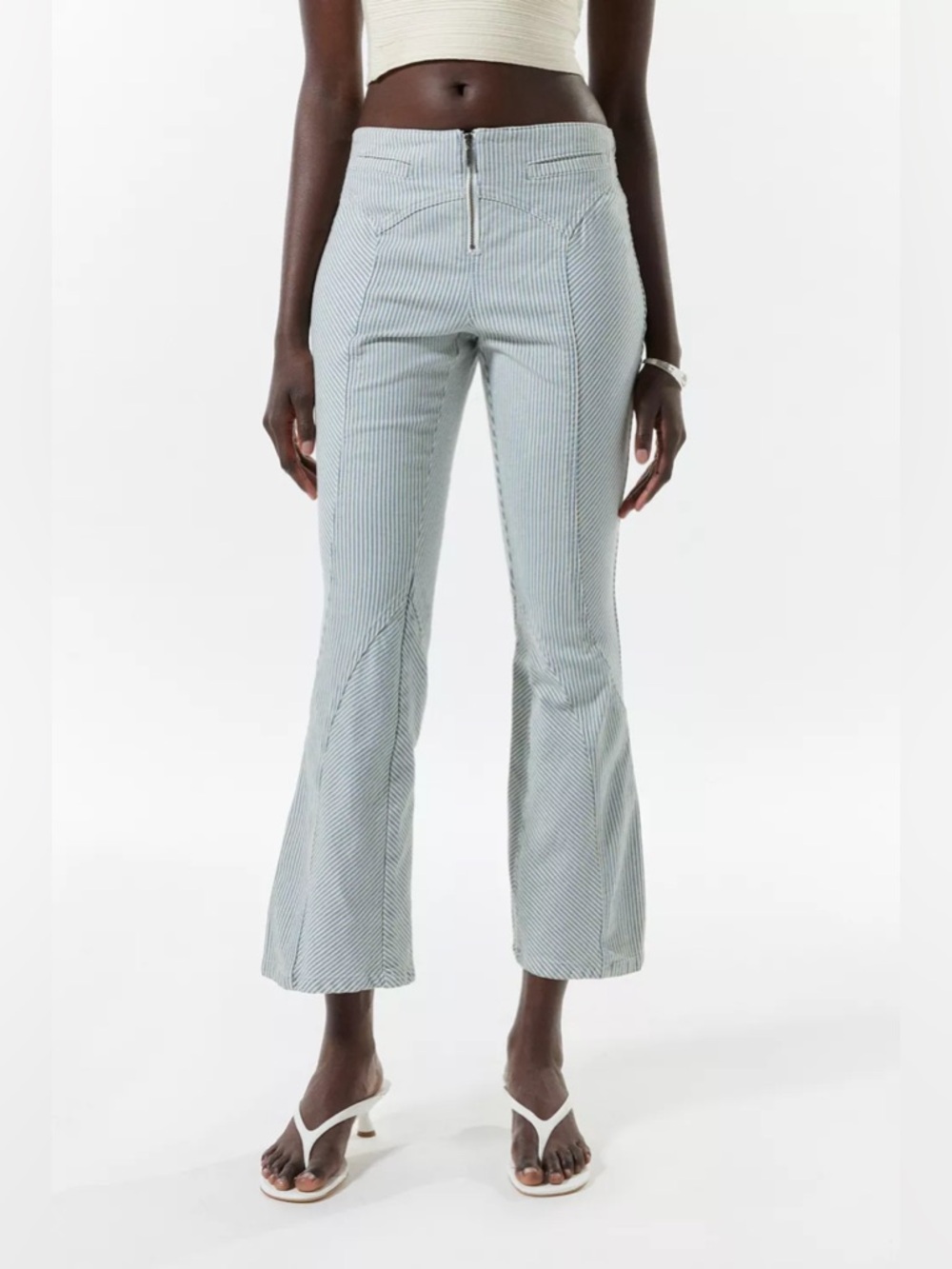 silence + noise Blue and White Striped Bootcut Pants ankle denim urban outfitter